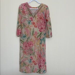 Pink floral sequin beaded kurtha set